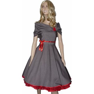 50er Lolita Kleid zum Petticoat grau schwarze Punkte rot