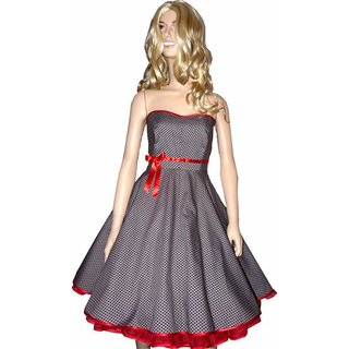 50er Lolita Kleid zum Petticoat grau schwarze Punkte rot