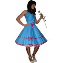 50er Jahre Punktepetticoatkleid tuerkis mit Petticoat Punkte und Bänder pink 36
