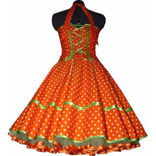 50er Tanzkleid zum Petticoat orange weiße Punkte Band lindgrün