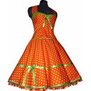 50er Tanzkleid zum Petticoat orange weiße Punkte Band...