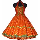 50er Tanzkleid zum Petticoat orange weiße Punkte Band lindgrün