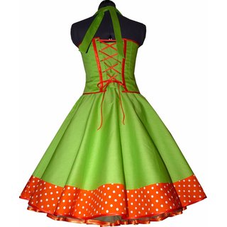 50er Jahre Kleid zum Petticoat apfelgrün orange Punkte